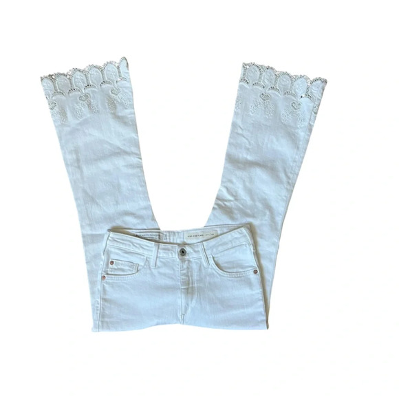 Pilcro and Letterpress White Lace Bottom High Rise Flare Leg Jeans - Picture 1 of 4